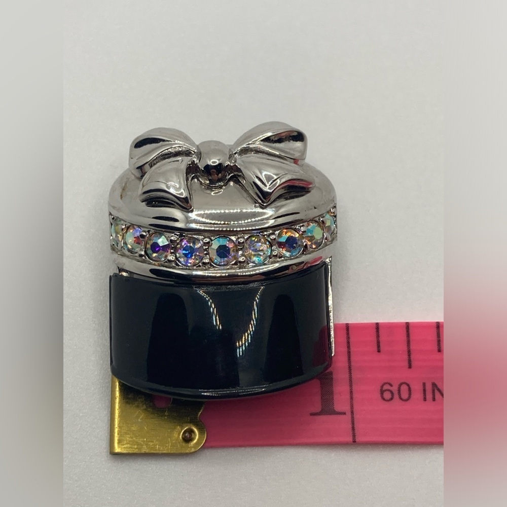 Vtg D’Orlan Silver Tone Black Enamel AB Crystal Bow Brooch 1” - Picture 6 of 6